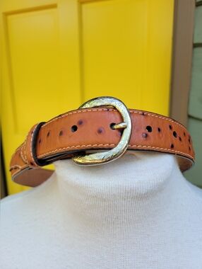 Nocona Genuine Leather Western Belt Ornate Engraved Buckle Cognac 24